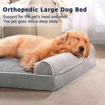 WESTERN HOME Large Dog Bed, Orthopedic Dog Beds with Waterproof Lining, XL Pet Couch with Removable Washable Cover and Nonskid Bottom, Grey