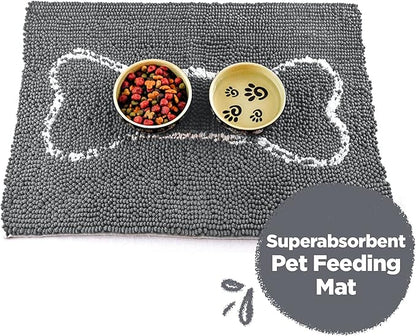 Soggy Doggy Slopmat - Gray/Light Gray Bone - 18” x 24″ - Water Absorbing Door Mat for Muddy Paws and Food/Water Bowls - Microfiber Chenille Small Doormat - Machine Washable