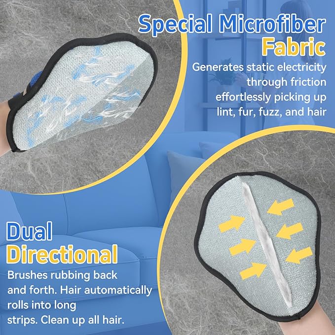 VOKNOX Pet Hair Removal Glove for Dogs & Cats, Electrostatic Five-Finger Hair Remover for Furniture, Couch, Carpet & Car Seat, Reusable Washable Pet Fur Cleaning Tool, Not for Grooming (1 PCS)