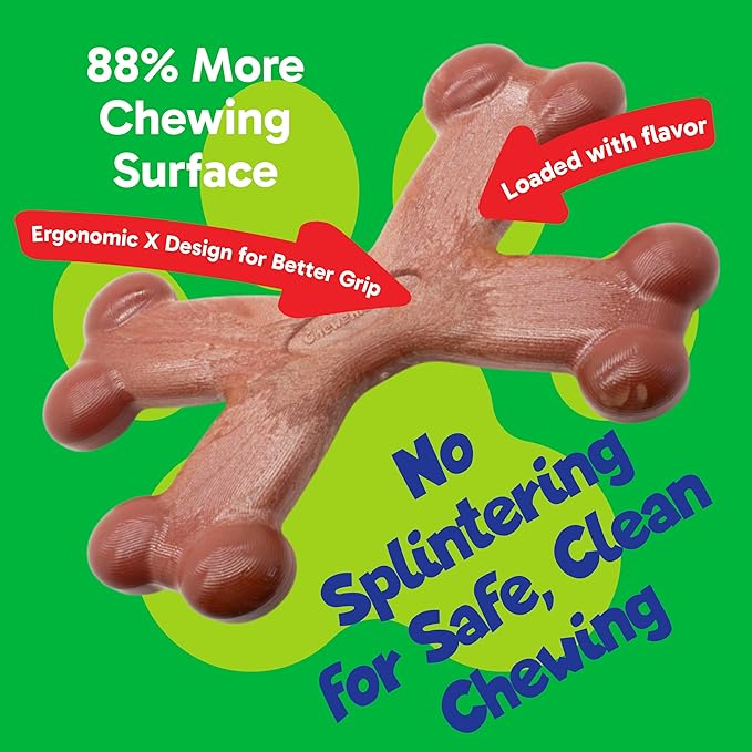 Chew’ems X Bone Dog Chew – Long-Lasting Bacon Flavor Treats for Aggressive Chewers – Rawhide-Free, Durable Dental Chews – Giant Size