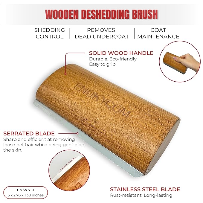 Wooden Pet Grooming Kit for Short-Haired & Double-Coated Dogs Cats Horses- Includes Bristle Brush, Massage Brushes & Deshedding Tools -Dog Brush for Shedding - Best Deshedding Comb - Idea Gift