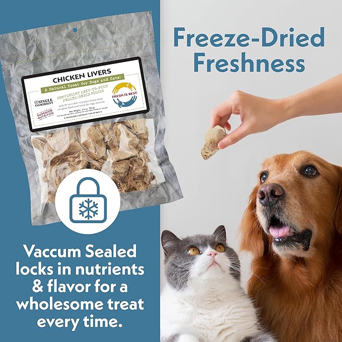 Fresh Is Best Freeze Dried Dog Treats - Raw Freeze Dried Chicken Liver Treats for Dogs & Cats - Chicken Livers in Resealable Zipper Bag - High-Protein Single Ingredient Dog Treat - Made in The USA