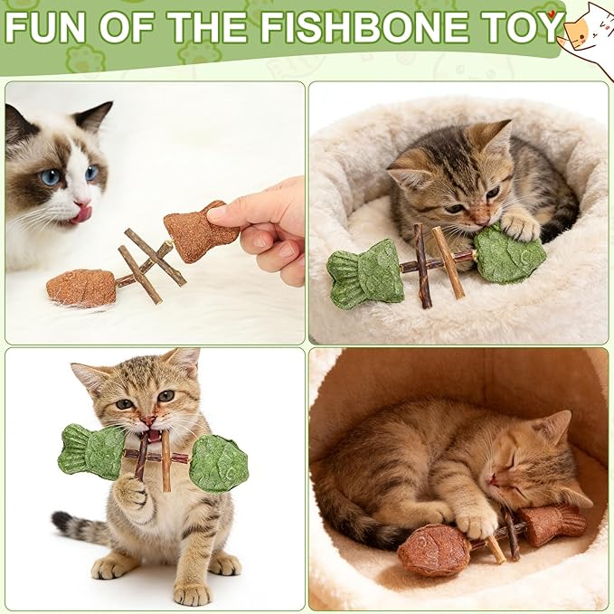 3PCS Creative Fish Bone Cat Toy,Purrident - Fix Your Cat’s Dental Health, Interactive Kitten Chew Toy Supports Teeth Cleaning & Oral Care, Durable Feline Tooth Care Tool