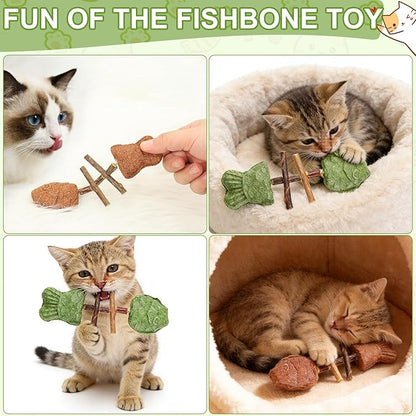 3PCS Creative Fish Bone Cat Toy,Purrident - Fix Your Cat’s Dental Health, Interactive Kitten Chew Toy Supports Teeth Cleaning & Oral Care, Durable Feline Tooth Care Tool