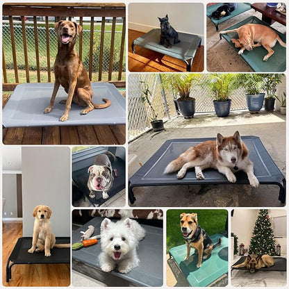 Elevated Dog Bed Raised Outdoor Dog Cot for Large Dogs, Installation Requires No Tools, Frame with Washable Cooling Breathable Mesh Anti-Slip Feet, Indoor Pet Bed, Green, 43.3 Inches