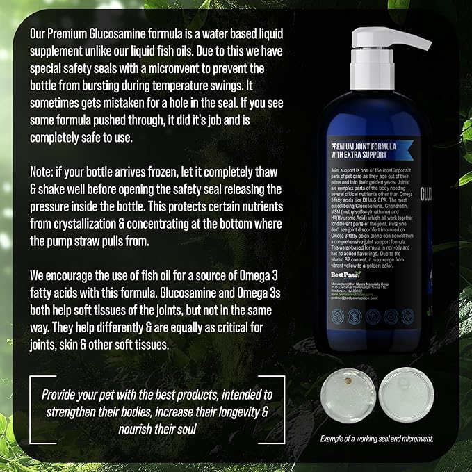 Best Paw Nutrition - Unflavored Liquid Glucosamine for Dogs & Cats - Chondroitin, MSM, Hyaluronic Acid - Dog Arthritis Home Remedy - Joint Supplement for Hip & Joint Pain Relief Pets Love - 32oz