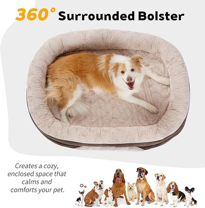 PetFun Orthopedic Dog Bed Couch for Large Sized Pets with Egg Foam Support, Four-Sided Bolster Cushions, Soft Tear-Resistant Fabric, and Removable Machine Washable Plush Cover