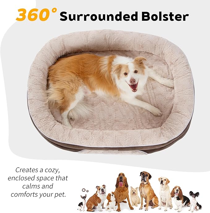 PetFun Orthopedic Dog Bed Couch for Large Sized Pets with Egg Foam Support, Four-Sided Bolster Cushions, Soft Tear-Resistant Fabric, and Removable Machine Washable Plush Cover