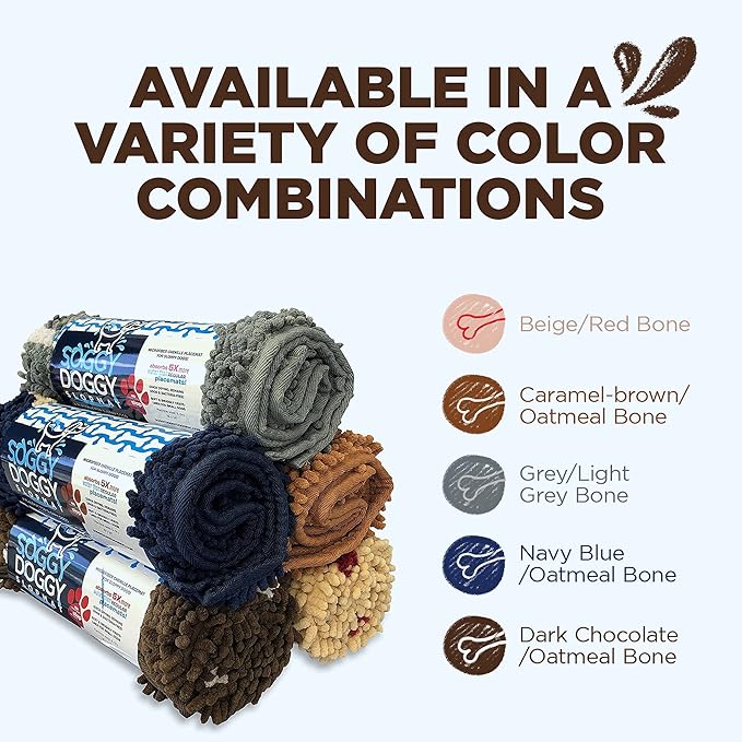 Soggy Doggy Slopmat - Dark Chocolate/Oatmeal Bone - 18” x 24″ - Water Absorbing Door Mat for Muddy Paws and Food/Water Bowls - Microfiber Chenille Small Doormat - Machine Washable