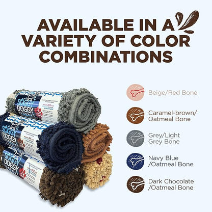 Soggy Doggy Slopmat - Dark Chocolate/Oatmeal Bone - 18” x 24″ - Water Absorbing Door Mat for Muddy Paws and Food/Water Bowls - Microfiber Chenille Small Doormat - Machine Washable