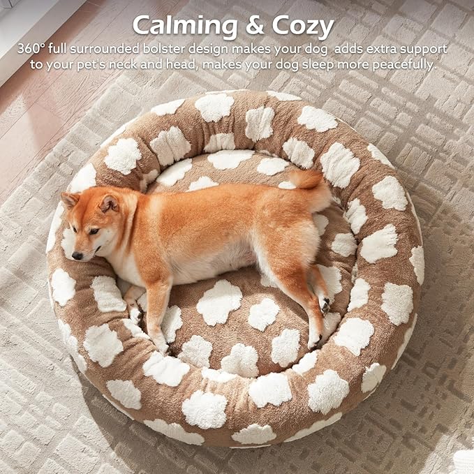 JOEJOY Donut Small Dog Bed, Round Cat Beds for Indoor Cats with Removable Washable Cover, Orthopedic Cute Puppy Kitten Pet Bed with Jacquard Shaggy Plush & Non Skid Bottom, Black