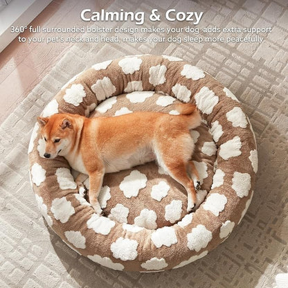 JOEJOY Donut Small Dog Bed, Round Cat Beds for Indoor Cats with Removable Washable Cover, Orthopedic Cute Puppy Kitten Pet Bed with Jacquard Shaggy Plush & Non Skid Bottom, Black