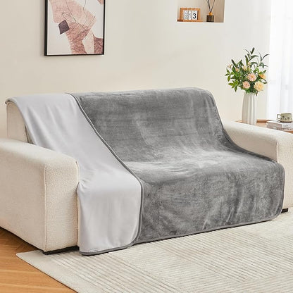 Yaning Waterproof Blanket 60"x80" for Adults, Reversible Waterproof Bed Cover for Dogs Cats Pets, Soft Leakproof Blanket for Bed Couch Sofa Furniture Protector, Grey/Light Grey