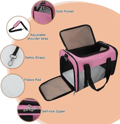 RENEWREVITAL Pet Carrier, Breathable Mesh Design, Soft Cat Carrier with Shoulder Strap, Comfortable Travel Solution, Pink