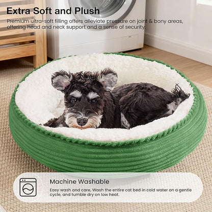 Love's cabin Round Donut Cat and Dog Cushion Bed, 25in Pet Bed for Small or Medium Dogs, Anti-Slip & Water-Resistant Bottom, Soft Durable Fabric Pet Beds, Washable Calming Cat Bed Green Stripe