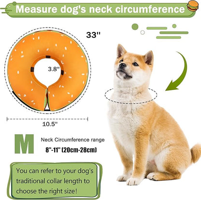Inflatable Dog Cone Collar for Large Medium Small Dogs, Soft Adjustable Recovery Cone Collar for Dogs Cats,Dog Neck Donut Cone Alternative After Surgery(Hamburger,Medium