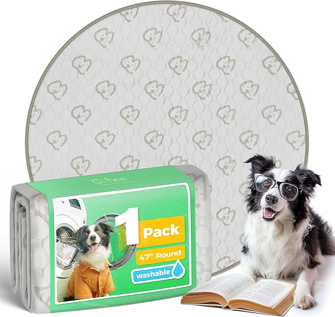 FXW Washable Pee Pads for Dogs, Leak-Proof & Non-Slip, Specifically Designed for Whelping Box, 47" Round, Khaki, 1 Pack