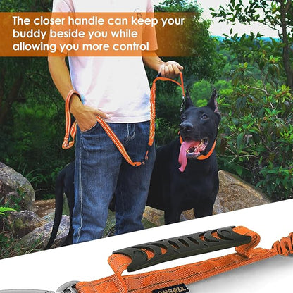 AUBELL Tactical Dog Leash Heavy Duty,4-6ft Reflective Strong No Pull Bungee Leash for Medium Large Dogs with Comfortable Padded Double Handle,Car Seat Belt,360 Degree Rotating Carabiner,Orange