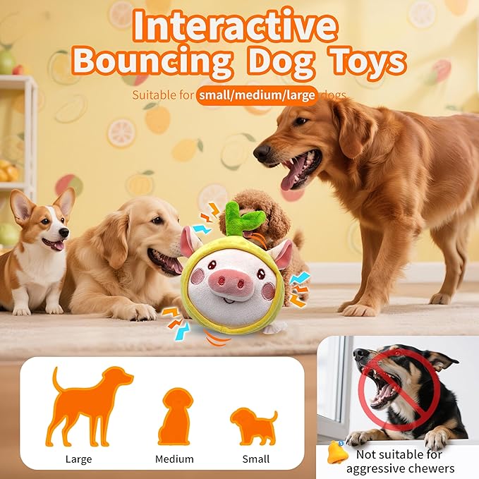 Interactive Dog Toys, [Newly Upgraded] Moving Dog Toy to Keep Them Busy, Bouncing Dogs Toy/Squeaky Rolling Ball with Jumping Music Silent Mode for Small Medium Large Dogs (Upgrade Pig)