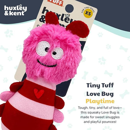 Huxley & Kent Funny Dog Toy w/Squeaker – Valentine's Day Power Plush Squeaky Dog Toys for Small Dogs – Durable Small Stuffed Animal for Indoor Play & Fetch - Tiny Tuff Love Bug