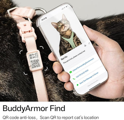 BuddyArmor Escape Proof Cat Harness Anti-Choke Quick Release Adjustable QR Code Soft Nylon Durable Lightweight Figure 8 Cat Harness Anti Escape for Kitten Small Medium Cats (Linen, S)