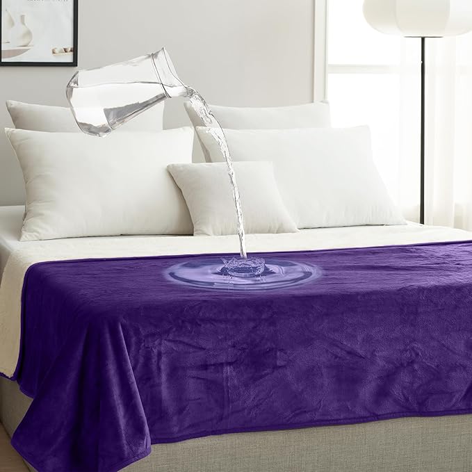 Waterproof Pet Blanket, Liquid Pee Proof, Sherpa Fleece Protector – Pet Hair Resistant Water Proof Bed Cover for Dogs Couch Sofa Car Bedding Comforter (Purple, 40"x60")