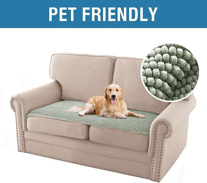 H.VERSAILTEX Plush Chenille Couch Cover for 3 Cushion Couch Anti Slip Washable Sofa Slipcovers Soft and Durable Furniture Protector for Dogs Cats Kids (27.5" x 59", Sea Foam)
