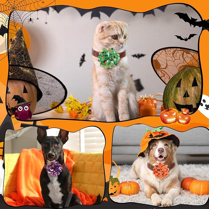 50 Pieces Halloween Dog Collar Flowers Bulk Pumpkin Dog Charms Grooming Accessories Bow Tie Flower for Puppy Pets Cat Collar Attachment Embellishment Halloween Party Costume