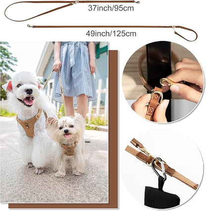 No Pull Dog Harness with Multifunction Dog Leash,Soft Adjustable No Choke Escape Proof Pet Harness Vest for Medium Dogs or Large Dogs,Khaki Camel,XXS
