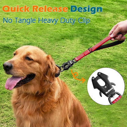 PetBonus Heavy Duty Short Dog Leash, 12 Inch Nylon Traffic Leash with Quick Release Clip, Comfortable Padded Handle, Reflective Training Lead for Medium Large Dogs (Red, 12")