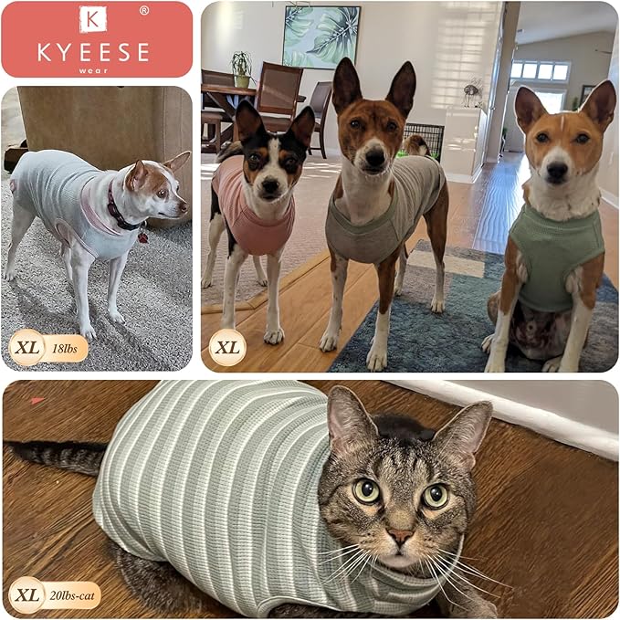 KYEESE 2Pack Waffle Dog Shirts for Small Dogs Stretchy T-Shirts Lightweight Tank Top Sleeveless Striped Vest Breathable Pet Tee, X-Large, Red+Striped