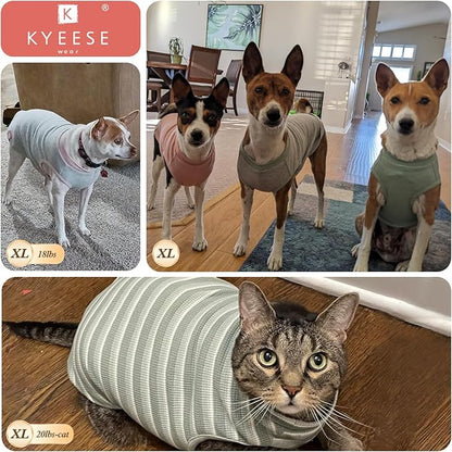 KYEESE 2Pack Waffle Dog Shirts for Small Dogs Stretchy T-Shirts Lightweight Tank Top Sleeveless Striped Vest Breathable Pet Tee, X-Large, Green+Striped