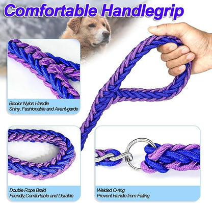 Dog Leash Rope Chain, Nylon Rope Metal Chain for Pet Leads. 6ft Heavy Duty Chew Proof Training Walking for Medium Large Dogs. (Large, Blue&Purple)