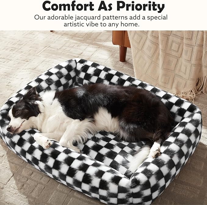 JOEJOY Large Dog Beds Large Sized Dog, Rectangle Washable Orthopedic Corduroy Fleece Pet Bed with Removable Zipper Cover, Cute Soft Calming Puppy Bed with Non Skid Bottom