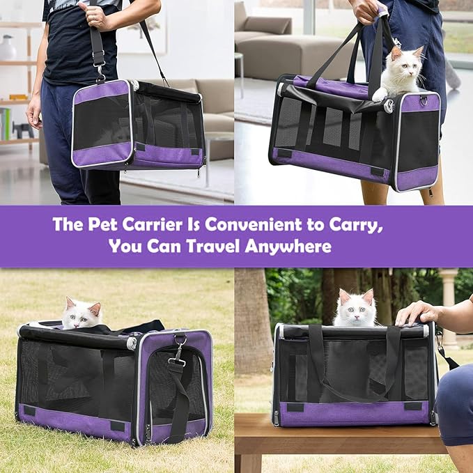 GAPZER Carrying Bag for Yorkie Dog Travel Kennel Ventilated Softside Pet Carrier Tiny Dog Crate for Teacup Poodle 12lb Large Kitty Transport Cage with Cover Chihuahua Supply Purple
