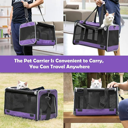 GAPZER Carrying Bag for Yorkie Dog Travel Kennel Ventilated Softside Pet Carrier Tiny Dog Crate for Teacup Poodle 12lb Large Kitty Transport Cage with Cover Chihuahua Supply Purple