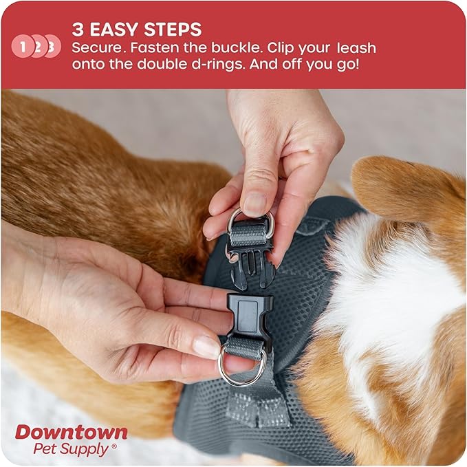 Downtown Pet Supply Step in Dog Harness No Pull, X-Large, Titanium - Adjustable Harness with Padded Mesh Fabric and Reflective Trim - Buckle Strap Harness for Dogs