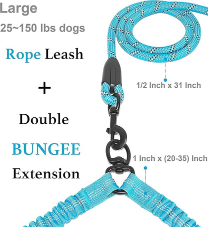 iYoShop Dual Dog Leash - 360° Swivel, No Tangle Walking Leash with Shock Absorbing Bungee for Two Dogs (Large, 25-150 lbs, Blue)
