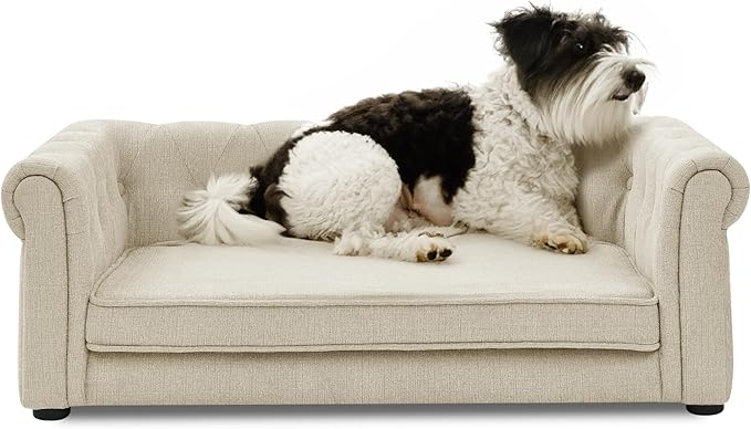 KEIKI 39" Dog Bed for Medium and Large Dogs, Elevated Pet Sofa Bed, Durable Elevated Dog Couch Bed with Legs, Beige