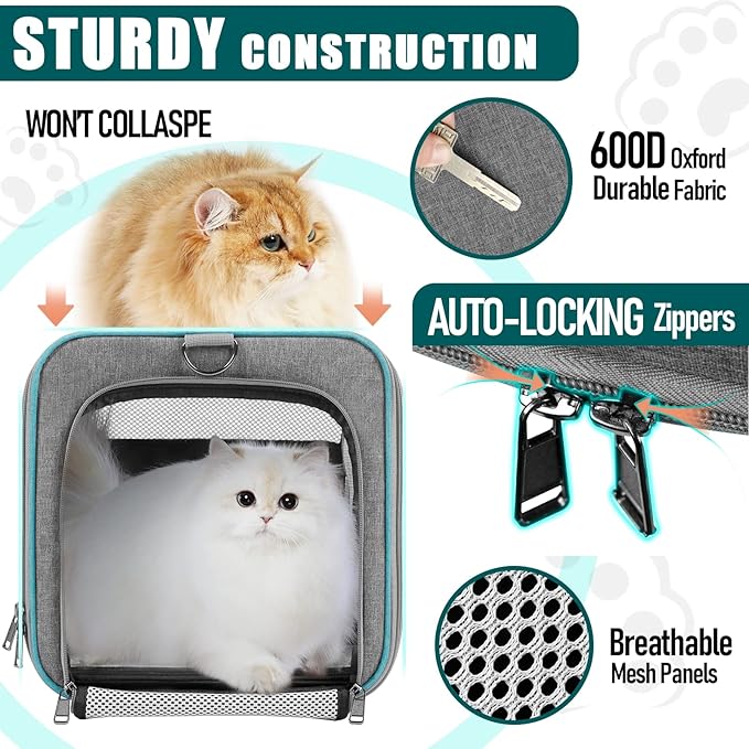 GAPZER Pet Carrier for Large Cats 20 lbs+ / Soft Sided Small Dog Travel Carriers Top Load/Collapsible Carrier Bag for Big Cat / 2 Kittens Sturdy Transport Carriers Long Trips/Medium Cats 15 pounds