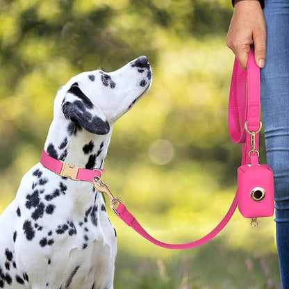 PET ARTIST Soft PU Leather Dog Collar, Bright & Stylish Hot Pink Dog Collar Girl with Quick Release Rose Metal Buckle, Nylon Padded Durable Pet Collars Adjustable for Large Dogs, Neck Fit 16-27"