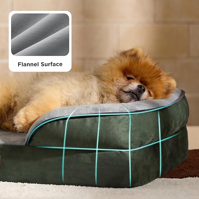 Bedsure Orthopedic Dog Beds for Small Dogs - Washable Small Dog Cat Bed Waterproof, Comfort Pet Couch Sofa with Washable Removable Cover, Pets Bed with Nonskid Bottom, Boreal Canopy Green, 24"