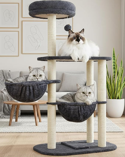 Small Cat Tree Tower with Scratching Post Condo Indoor - 42 Inch Cats Bed Hammock Perch for 2 Corner Cats Large Adult - Medium Short Compact Multi Level Cat House - Tall Climbing Gym Towers Furniture