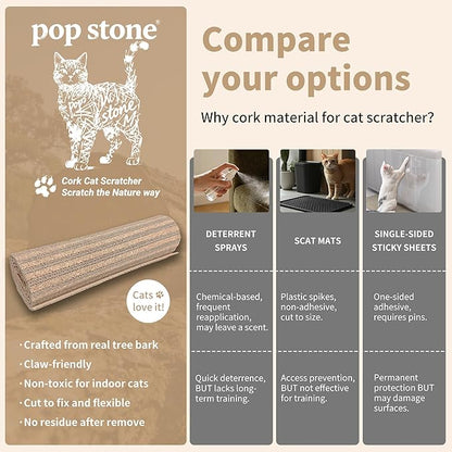 Natural Cork Cat Scratcher Mat, Self-Stick & Trimmable Furniture Protector for Couch, Door, Wall & Bed Corner, Claw-Friendly for Indoor Cats (Oak Wood, 39.4 x 11.8 Inch)