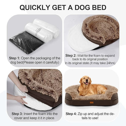 iweepet Orthopedic Dog Beds for Extra Large Dogs, 44" x32.6" x7.6" Supportive Dog Sofa Bed with 28D Egg-Crate Foam, Removable Washable Cover, Waterproof Lining, for Puppy,Senior,Sick,Brown