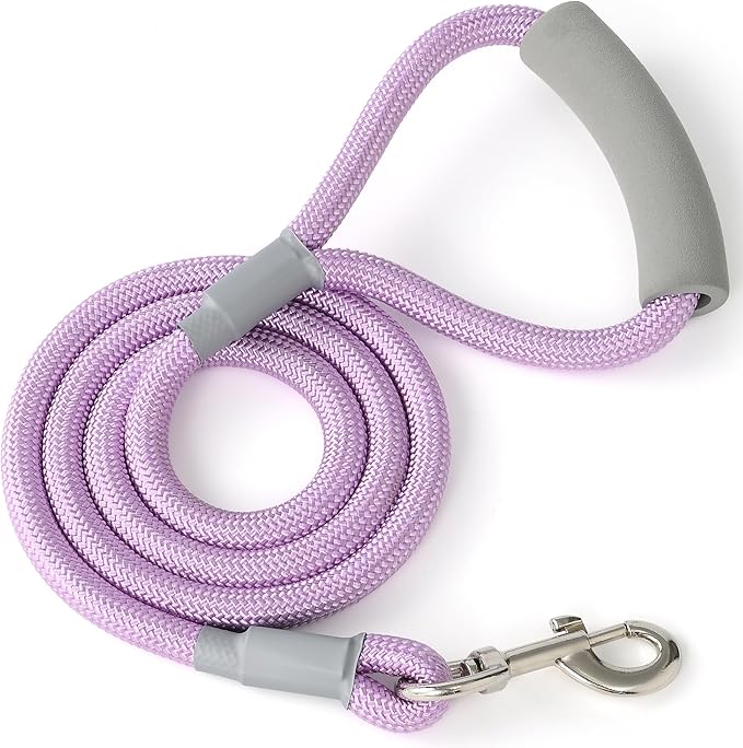 Mile High Life Dog Leash, with Comfortable Padded Handle, Purple Nylon Rope Leash with Steel Tips, Heavy Duty 5 Feet Pet Leashes (Pink,60 Inches)