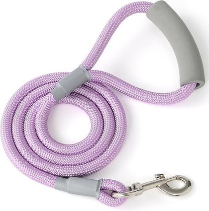 Mile High Life Dog Leash, with Comfortable Padded Handle, Purple Nylon Rope Leash with Steel Tips, Heavy Duty 5 Feet Pet Leashes (Pink,60 Inches)