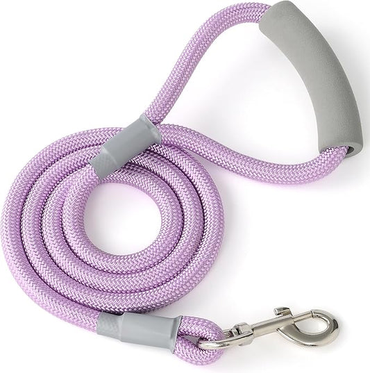 Mile High Life Dog Leash, with Comfortable Padded Handle, Purple Nylon Rope Leash with Steel Tips, Heavy Duty 5 Feet Pet Leashes (Pink,60 Inches)