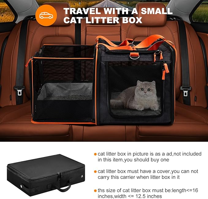 pidipiti 20 x 14 x 14 inches Expandable pet Carrier for 1 Large cat Under 25 lbs,2 Medium Cats/Rabbits 20 lbs+, 1 Small Dog Under 15 lbs,cat Crate/Bag for Short Trip/Long Distance car Travel
