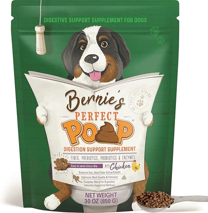 Perfect Poop Digestion & General Health Supplement for Dogs: Fiber, Prebiotics, Probiotics & Enzymes Relieve Digestive Conditions, Optimize Stool, and Improve Health (Chicken, 30.0 oz)